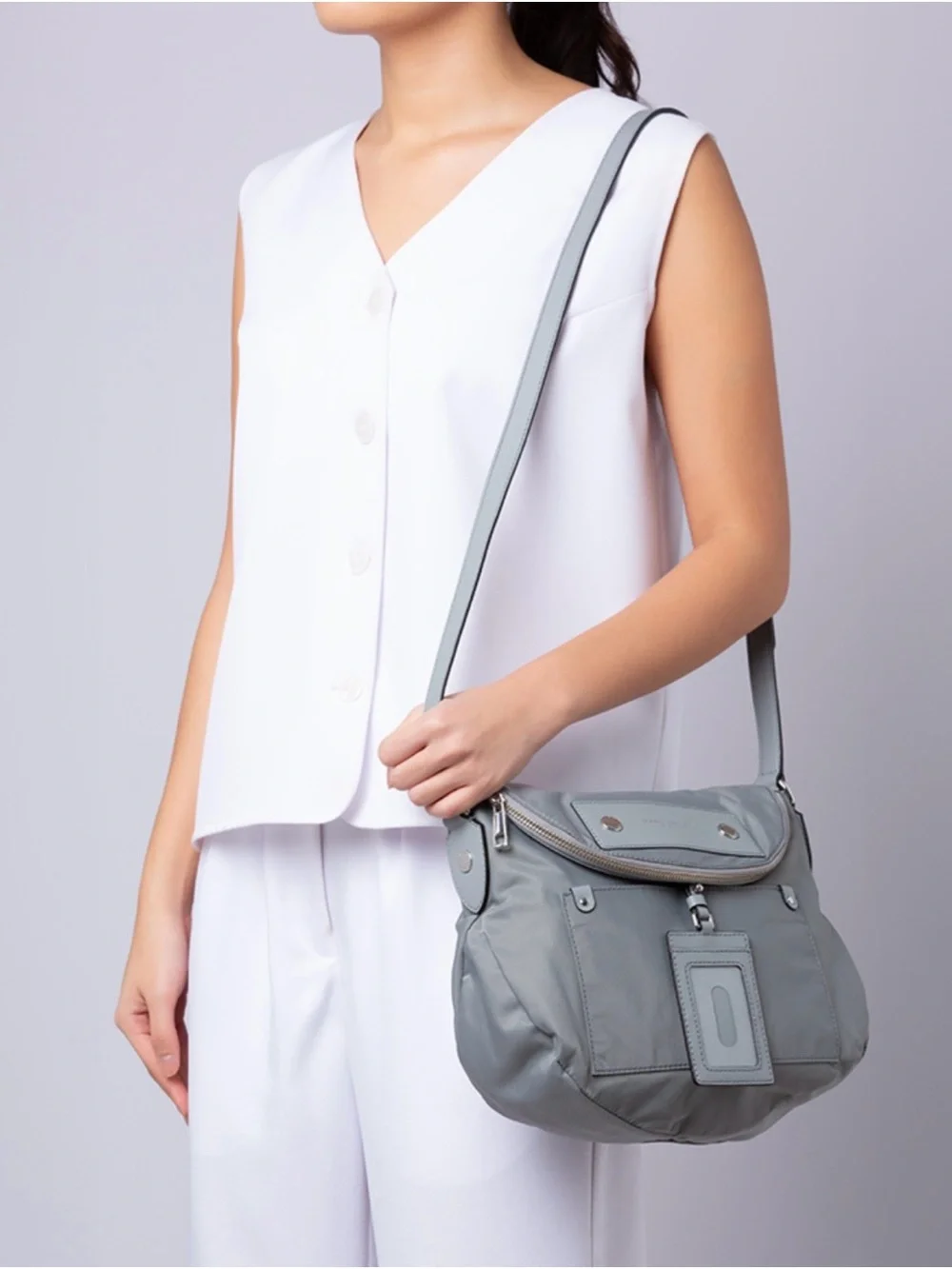 Marc Jacobs Light Gray Nylon Crossbody Bag with ID Window - Picture 2 of 10